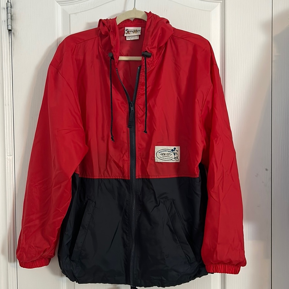 Disney Authentic Vintage red/navy zippered hoodie nylon windbreaker jacket, SZ S